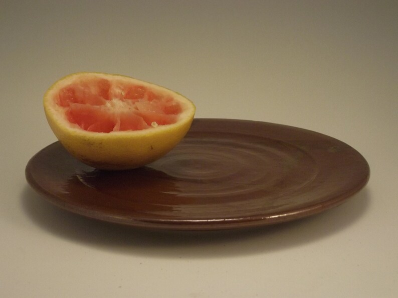 Brown plate with bronze hi lights perfect with cheese and crackers