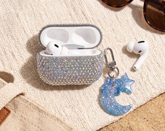 Crystal Rhinestone AirPods Case with Glitter Moon Keychain