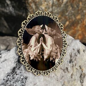 Flapper Lesbian Kiss Brooch Pinback Pin Back Follies LGBT Art Deco Style Bronze Brass