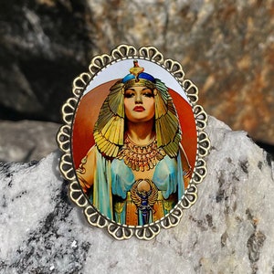 Cleopatra Brooch Pinback Pin Back Flapper Egyptian Egypt Art Deco Style Bronze Brass