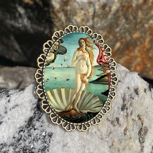 Birth of Venus Brooch Pinback Pin Back Sandro Botticelli Fine Art Art Deco Style Bronze Brass