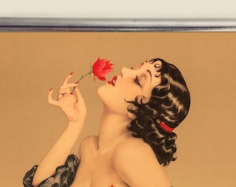 Flapper mit Rose Zigarettenetui Visitenkarte Ausweis Halter Geldbörse Pinup Girl Pin Up Art Deco REIF
