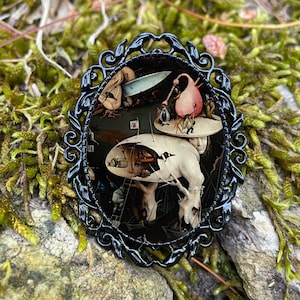 Hieronymus Bosch Brooch Pinback Pin Back Goth Gothic Hell Painting Fine Art Black Metallic