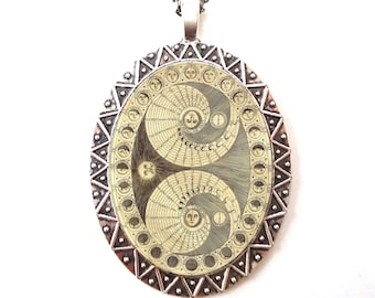 Moon Phases Necklace Pendant Silver Tone - Antique Lunar Phases Image Esoteric Celestial