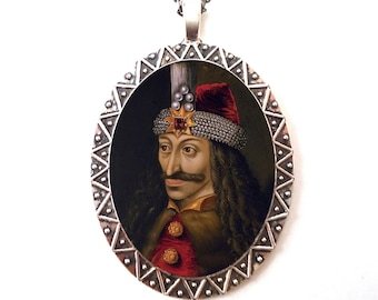 Vlad the Impaler Necklace Pendant Silver Tone - Vampire Dracula Goth Horror Dark Art Creepy