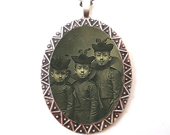 Devil Boys Necklace Pendant Silver Tone - Vintage Halloween Costume Victorian Kitsch