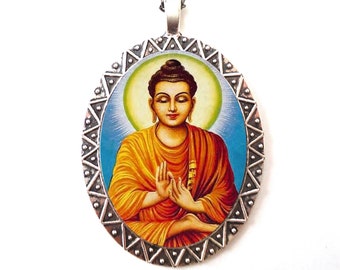 Buddha Necklace Pendant Silver Tone - Buddhist Buddhism Zen Spiritual Spirituality