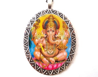 Ganesha Prosperity Neckpiece hindu health wealth good luck om symbol gift altar Vinayaka Chaviti Ganesh Chaturthi Festival Necklace ॐ