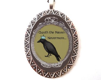 Edgar Allan Poe Necklace Pendant Silver Tone - Quoth the Raven Nevermore Goth Gothic Author Literature