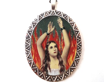 Anima Sola Necklace Pendant Silver Tone - Catholic Purgatory Religious Catholicism