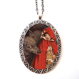 Little Red Riding Hood Necklace Pendant Silver Tone - Children&#39;s Storybook Fairy Tale Fairytale