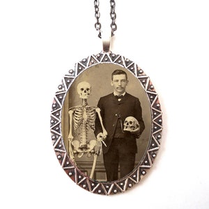 Victorian Skeleton Man Necklace Pendant Silver Tone - Skeleton Goth Gothic Dark Art Creepy