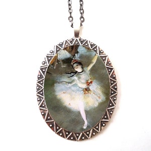 Degas Ballerina Necklace Pendant Silver Tone - Fine Art Painting Ballet Dancer Dancing