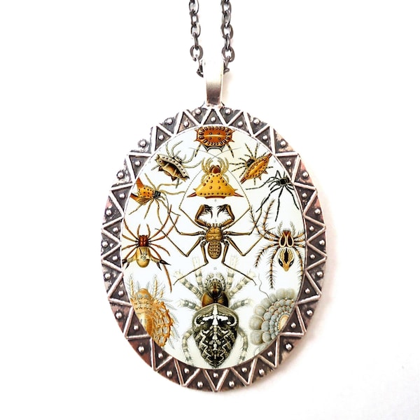 Ernst Haeckel Spider Necklace Pendant Silver Tone - Victorian Spiders Arachnophobia Creepy