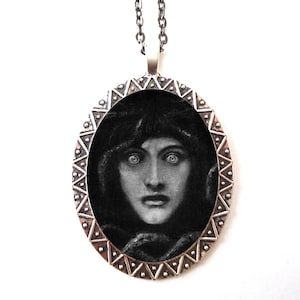 Medusa Necklace Pendant Silver Tone - Von Stuck Surrealism Snake Woman Dark Art Snakes