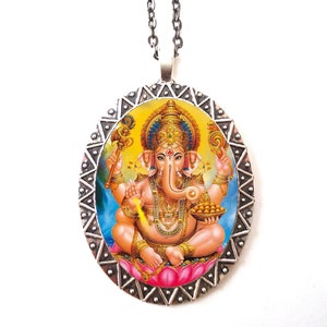 Ganesh Necklace Pendant Silver Tone - Ganesha Elephant God Hindu Hinduism Spiritual Spirituality