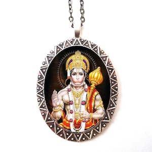 Hanuman Pendant Silver Tone - Hindu Monkey God Hinduism Spiritual Spirituality Necklace