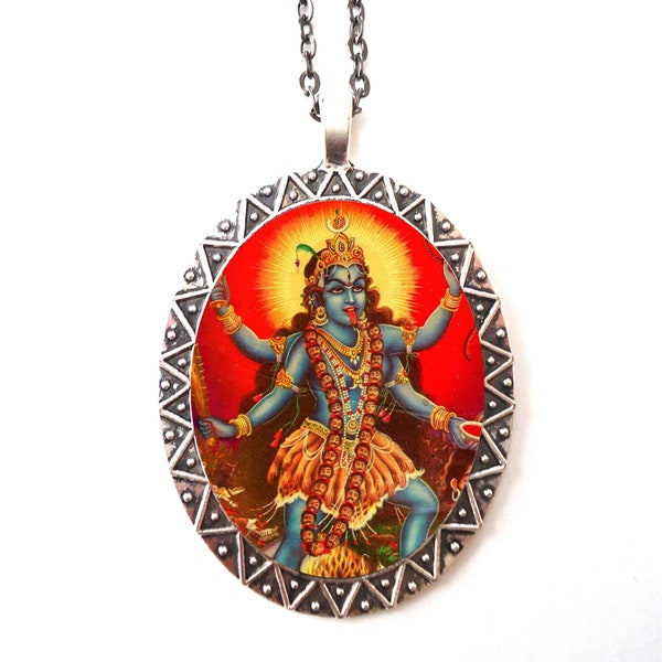 Kali Pendant Silver Tone - Hindu Goddess Hinduism Spiritual Spirituality Necklace