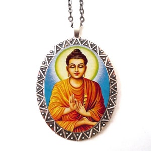 Buddha Necklace Pendant Silver Tone - Buddhist Buddhism Zen Spiritual Spirituality