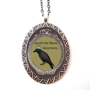Edgar Allan Poe Necklace Pendant Silver Tone - Quoth the Raven Nevermore Goth Gothic Author Literature
