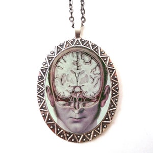 Anatomy Brain Necklace Pendant Silver Tone - Victorian Anatomical Medicine Medical Oddity