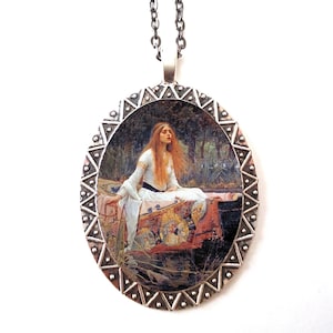 Lady of Shalott Necklace Pendant Silver Tone - John William Waterhouse Fine Art Painting