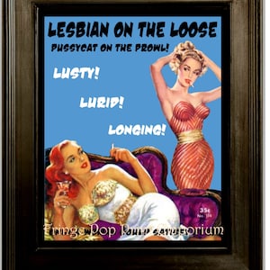 Lesbian Pulp Art Print 8 x 10 - Lesbian on the Loose - Gay Pulp Image - 1950&#39;s Pin Up