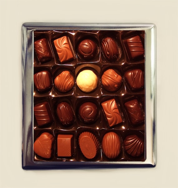 Box of Chocolates Cigarette Case Business Card ID Holder Wallet Pop Art  Chocolate Whimsical