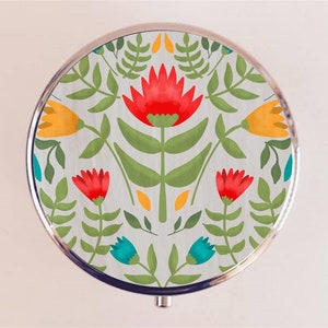 Flower Collage Pill Box Case Pillbox Holder Trinket Retro Flowers