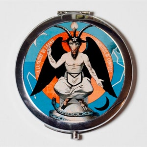 Baphomet Compact Mirror - French Ad Magick Goat Occult - Make Up Pocket Mirror for Cosmetics