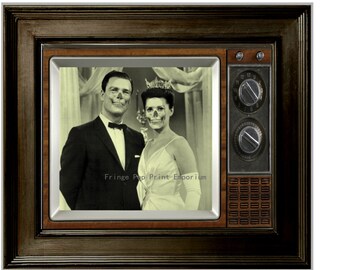 Zombie Couple on TV Art Print 8 x 10 - 1960's Retro Beauty Queen and Handsome Companion Turn Zombie - Zombies on TV - Kitsch Dark Art Horror