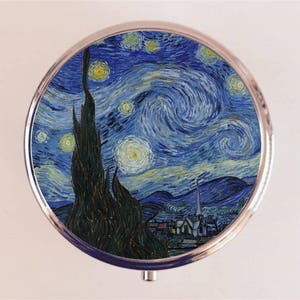 Starry Night Pill Box Case Pillbox Holder Trinket Vincent Van Gogh Fine Art Painting