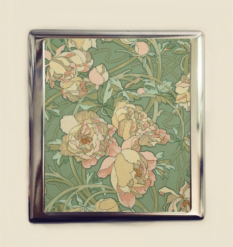 Art Nouveau Flower Cigarette Case Business Card ID Holder Floral Flowers Deco 