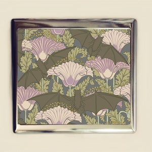 Art Nouveau Bat Poppies Cigarette Case Business Card ID Holder Wallet Floral Flowers Flower Bats Poppy