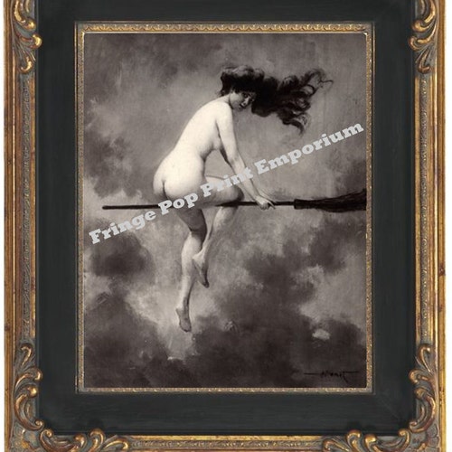 Art Nouveau Witch on Broom Art Print 8 x 10