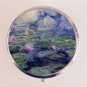 Claude Monet Lilies Pill Box Case Pillbox Holder Trinket Lily Flowers Flower Fine Art Impressionism