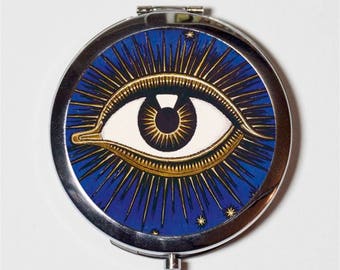 All Seeing Eye Compact Mirror - Franz Von Stuck Occult Illuminati - Make Up Pocket Mirror for Cosmetics