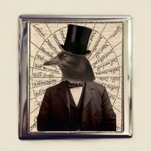 Caja de cigarrillos victoriana Steampunk Crow, tarjetero de identificación, cartera, arte Animal antropomórfico, pájaro mirlo