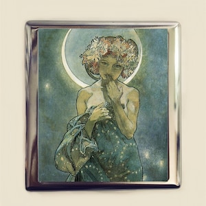 Alphonse Mucha Moon Cigarette Case Business Card ID Holder Art Nouveau Art Deco Art Flapper Edwardian Boho Bohemian