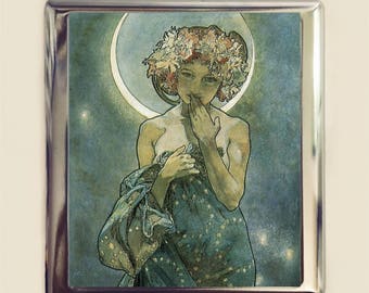 Alphonse Mucha Moon Cigarette Case Business Card ID Holder Art Nouveau Art Deco Art Flapper Edwardian Boho Bohemian