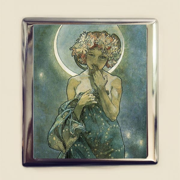 Alphonse Mucha Moon Zigarettenetui Visitenkarten-ID-Halter Jugendstil Art Deco Art Flapper Edwardian Boho Boho