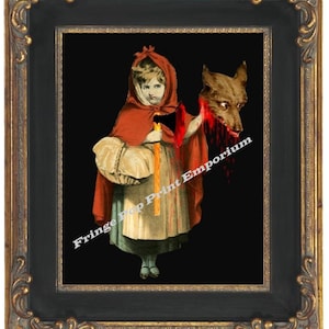 Little Red Riding Hood Art Print 8 x 10 - Gets Revenge on Big Bad Wolf