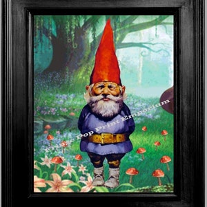 Gnome in Forest Art Print 8 x 10 - Kitsch Whimsical Woodland