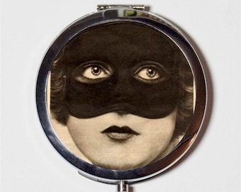 Flapper Mask Compact Mirror - Art Deco 1920s Jazz Age - Make Up Pocket Mirror for Cosmetics