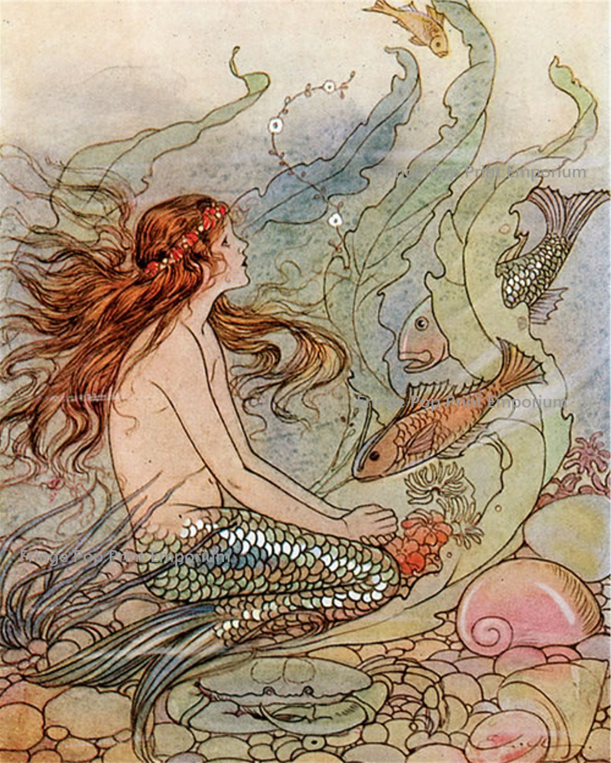 Fantasy Mermaid Art Print 8 X 10 - Art Deco Nouveau Storybook Nautical ...