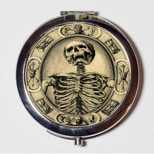 Skeleton Memento Mori Compact Mirror - Goth Dark Macabre - Make Up Pocket Mirror for Cosmetics