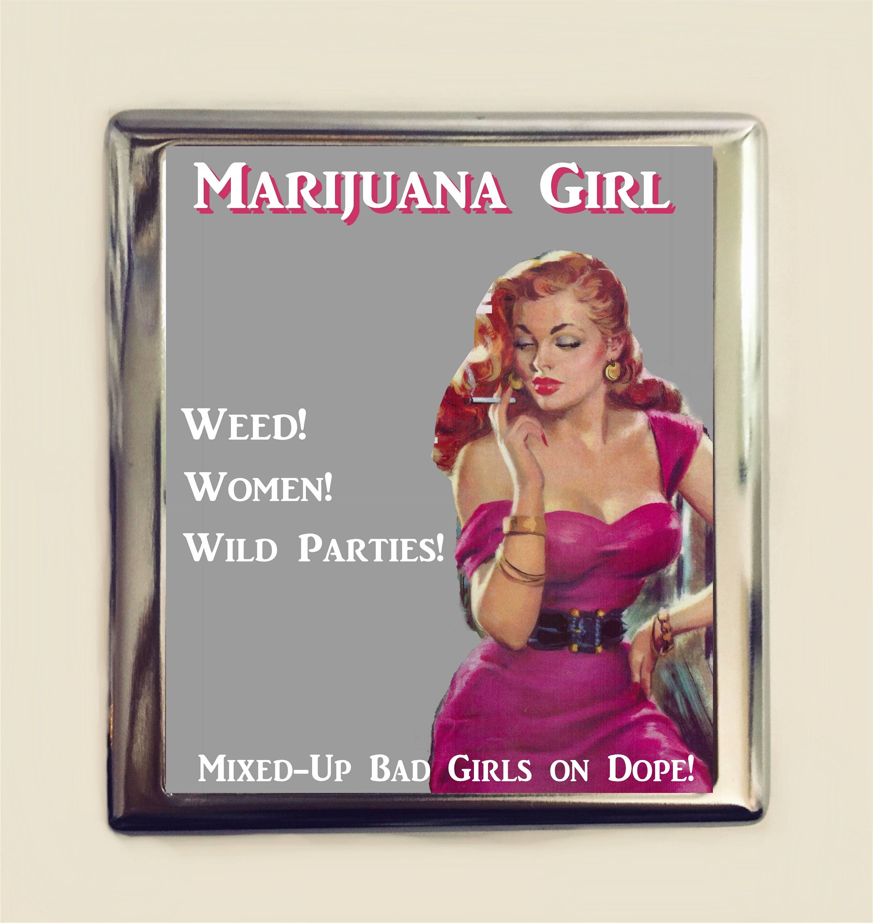 Marijuana Girl Cigarette Case Business Card ID Holder Wallet image