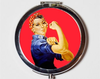 Rosie the Riveter Compact Mirror - Retro Vintage Feminist Icon Girl Power Feminism - Make Up Pocket Mirror for Cosmetics