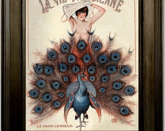 Art Deco Peacock Art Print 8 x 10 - French Paris - Parisienne - Art Nouveau - Flapper - Jazz Age Roaring 20's