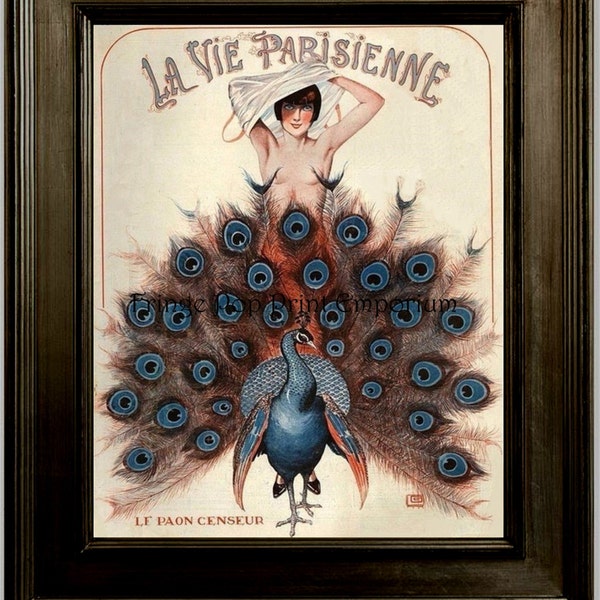 Art Deco Peacock Art Print 8 x 10 - Frans Parijs - Parisienne - Art Nouveau - Flapper - Jazz Age Roaring 20's